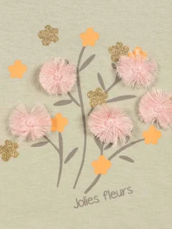 T-shirt fleurs pompons fille (3-24M)