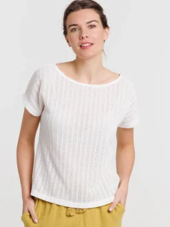 T-shirt maille ajourée écru femme