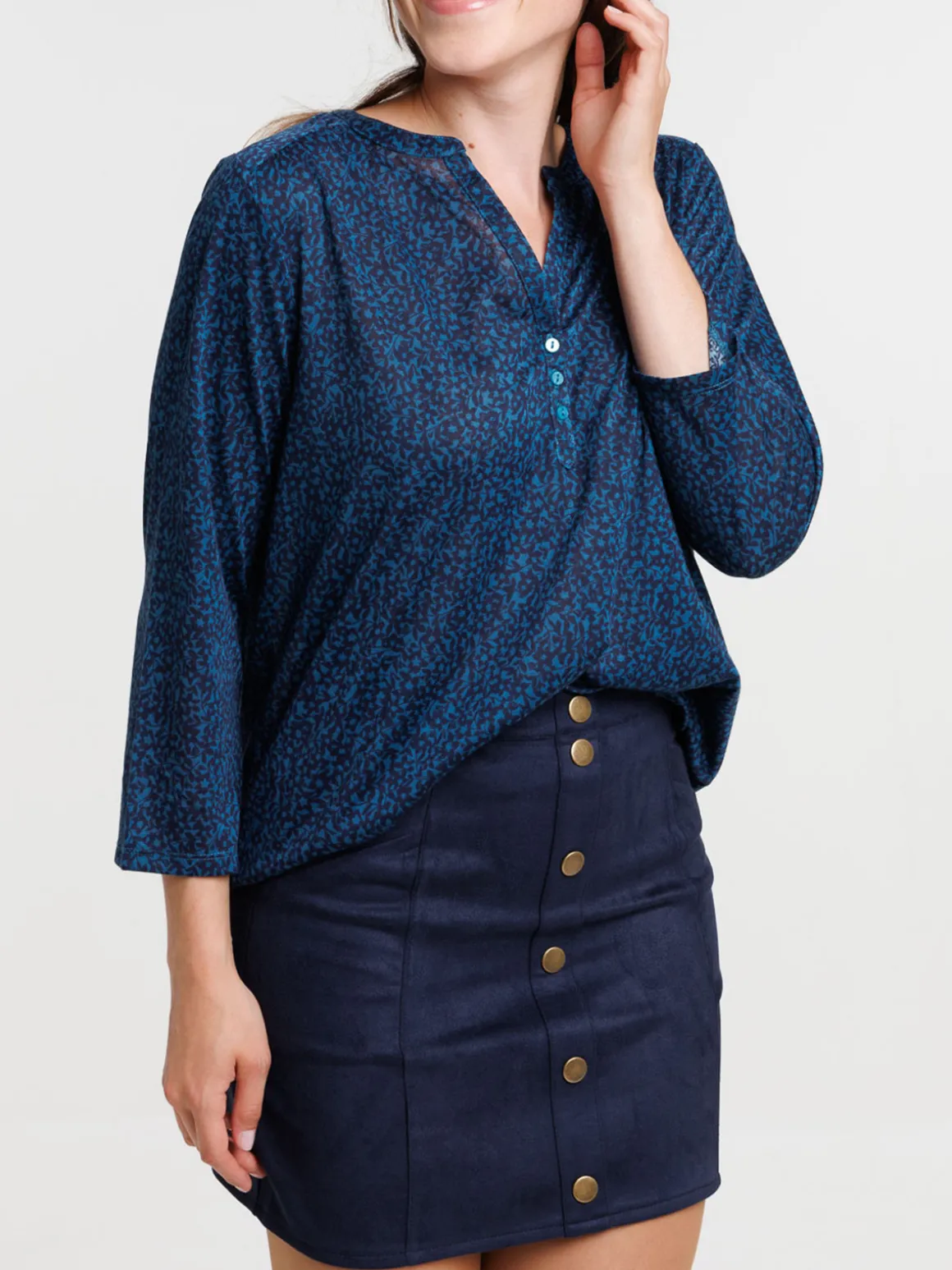 T-shirt manches 3/4 fleuri femme