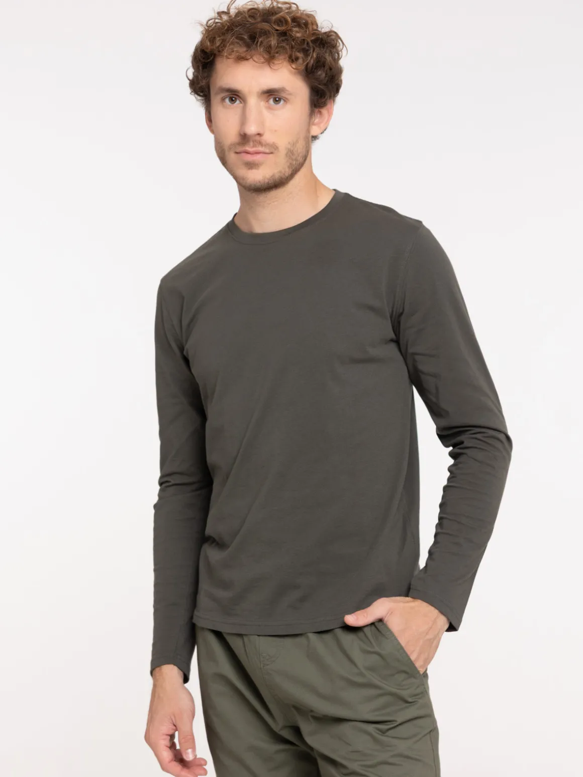 T-shirt manches longues kaki homme