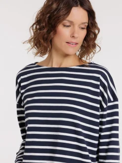 T-shirt marine navy rayé écru femme