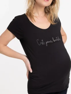 T-shirt maternité noir à message femme