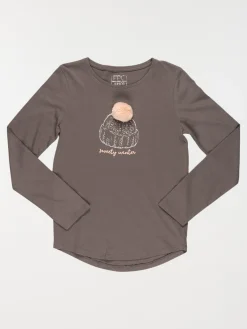 T-shirt motif et pompon fille (10-16A)