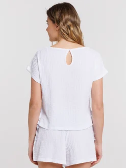 T-shirt noeuds côtés blanc femme