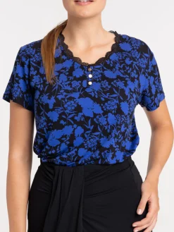 T-shirt noir imprimé fleuri femme