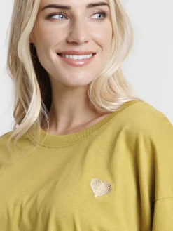 T-shirt olivette coeur brodé femme
