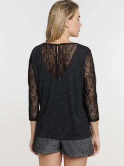T-shirt pailleté et dentelle femme