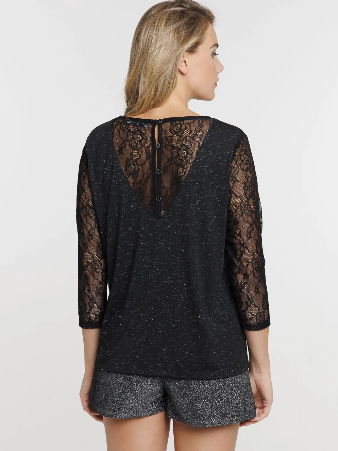 T-shirt pailleté et dentelle femme