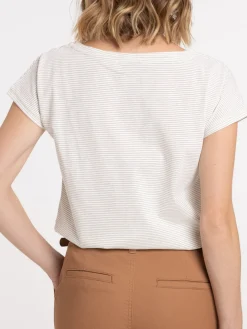 T-shirt rayé col V dentelle femme