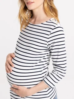 T-shirt rayé écru et marine maternité
