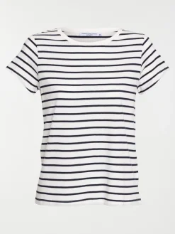 T-shirt rayé écru et navy femme
