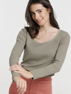 T-shirt tilleul col rond dentelle femme