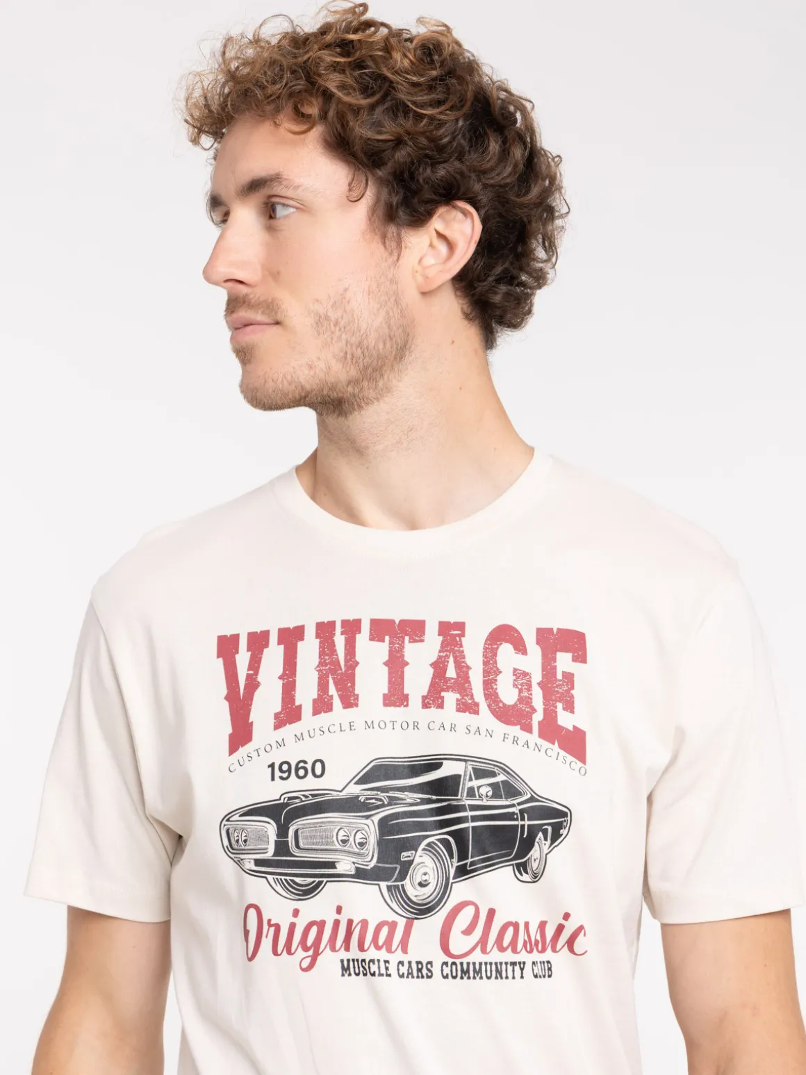 T-shirt vintage beige clair homme