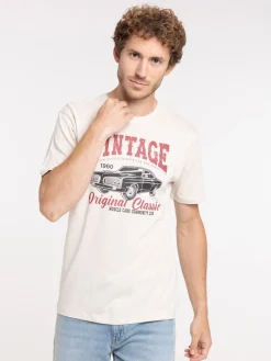 T-shirt vintage beige clair homme