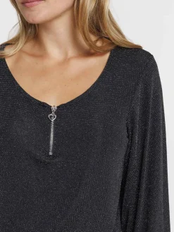 T-shirt zippé noir manches longues femme