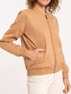 Veste bomber suédine camel femme