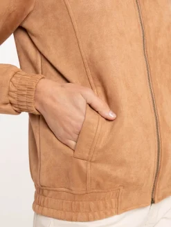 Veste bomber suédine camel femme