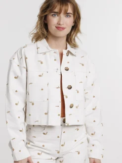 Veste courte écru à motif femme