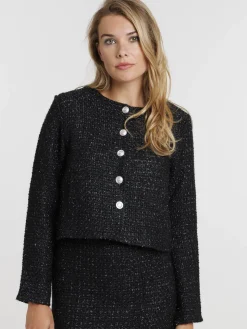Veste courte tweed noir femme