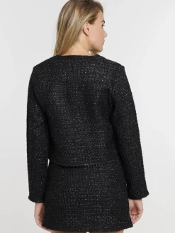Veste courte tweed noir femme