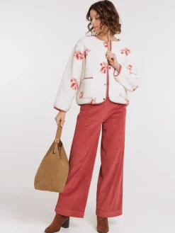 Veste sherpa fleurie boutonnée femme