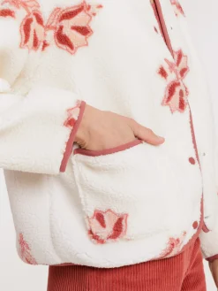 Veste sherpa fleurie boutonnée femme