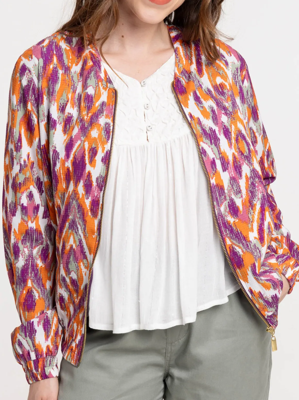 Veste teddy imprimé zippé femme